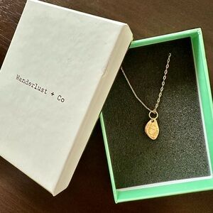 Wanderlust + Co Gold Oval Engraved Charm Necklace